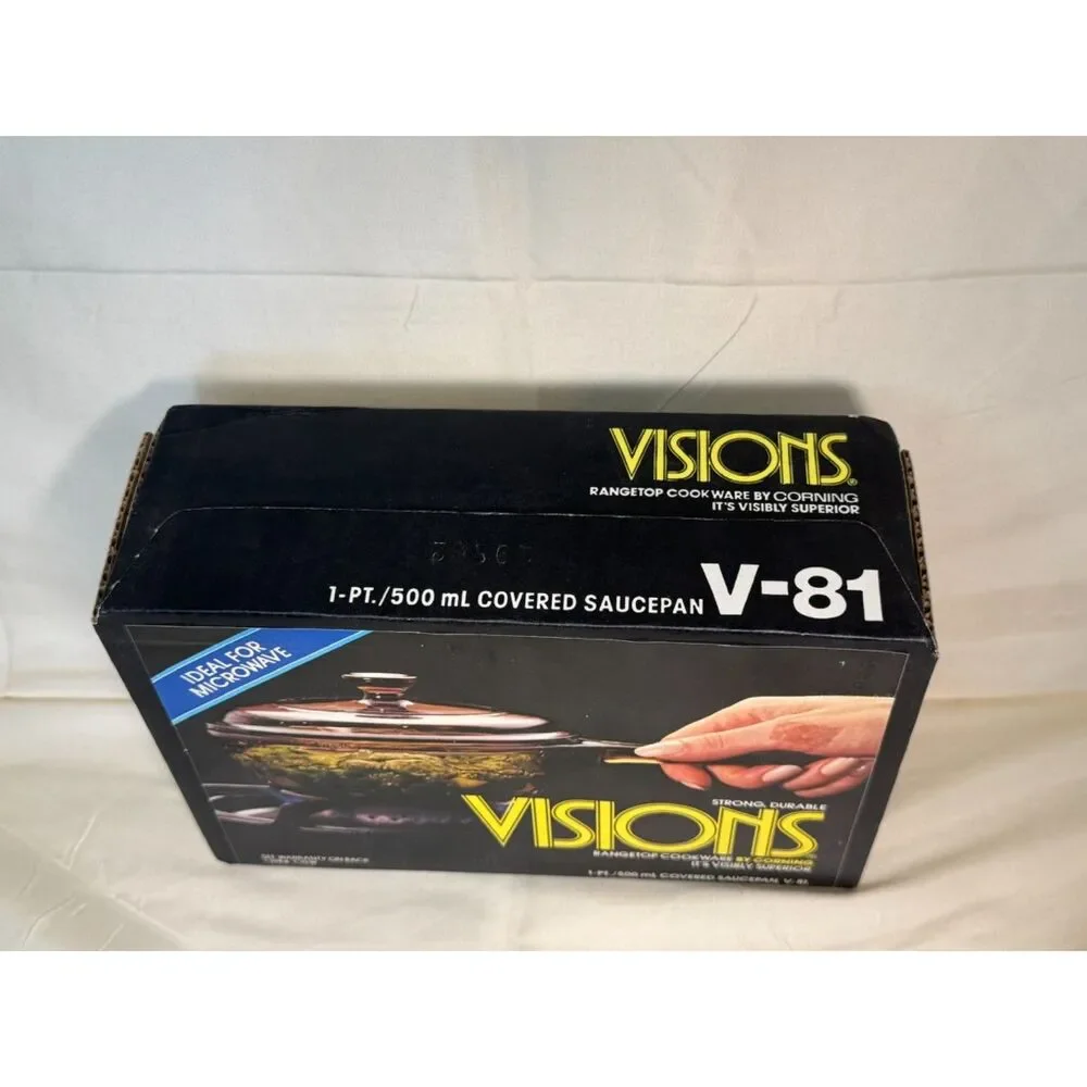 Visions by Corning 1-Pt / 500 mL Covered Saucepan V-81 Amber Glass Cookware NEW